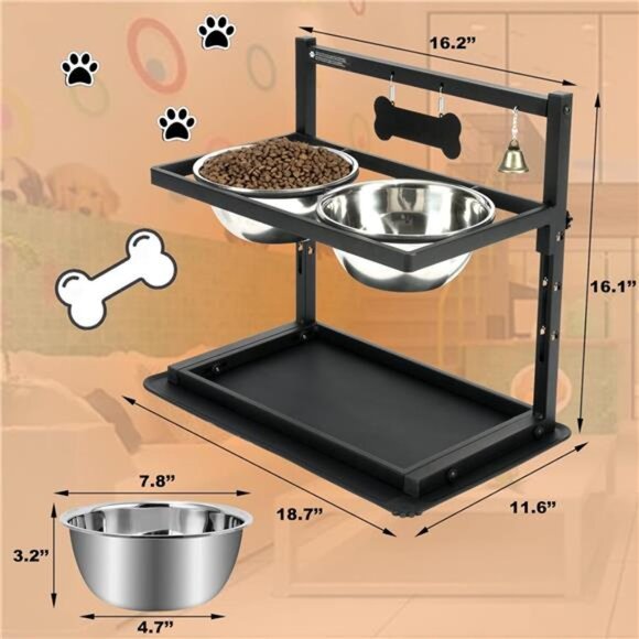 Elevated Dog Bowls,Raised Dog Bowl Stand for Large and Medium Dogs, Adjustable - Picture 4 of 7